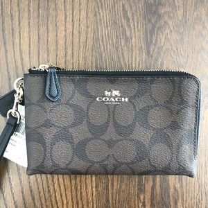 Coach signature double corner zip wristlet